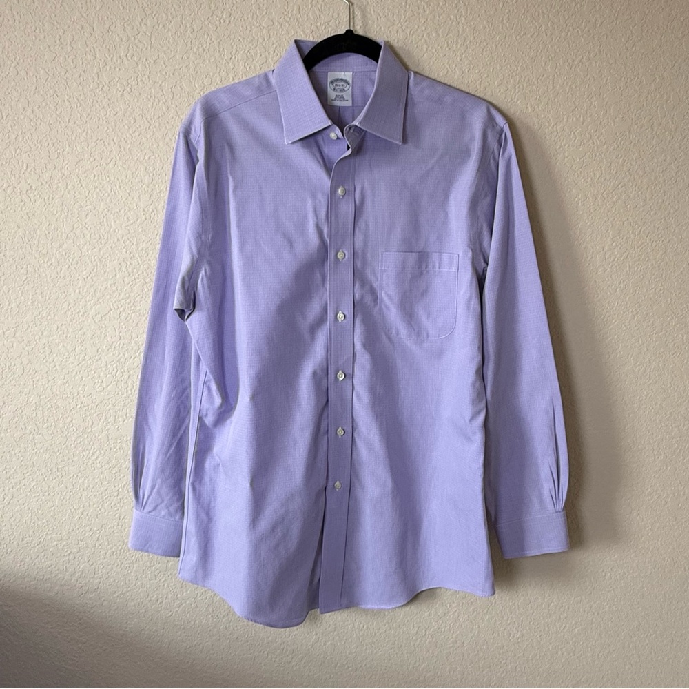 Brooks Brothers Men's Purple/White Checkered Long Sleeve Button Up Dress Shirt‎